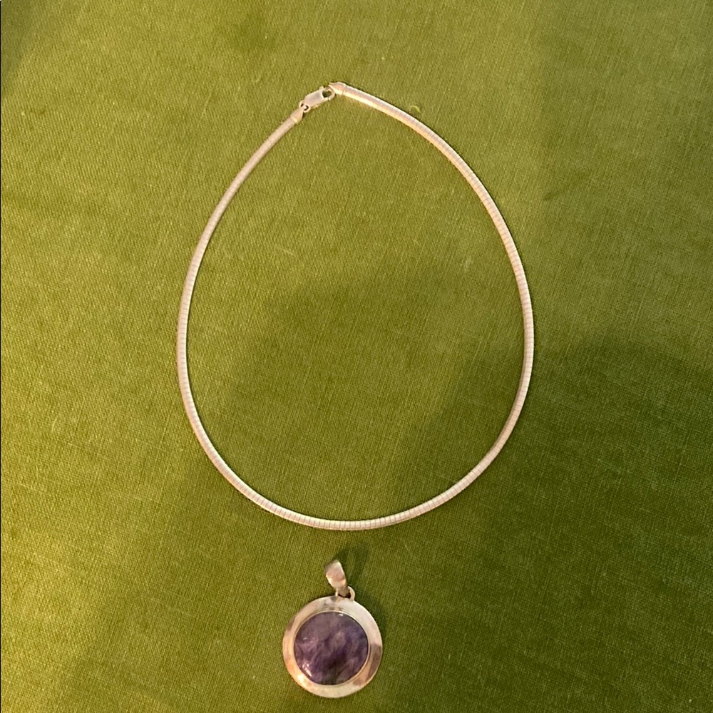 Minimalist Genuine Sterling Silver Necklace with Real Purple Gem Pendant